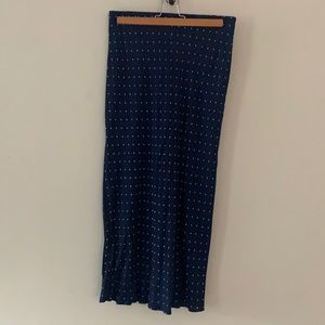 Navy polka dot midi skirt